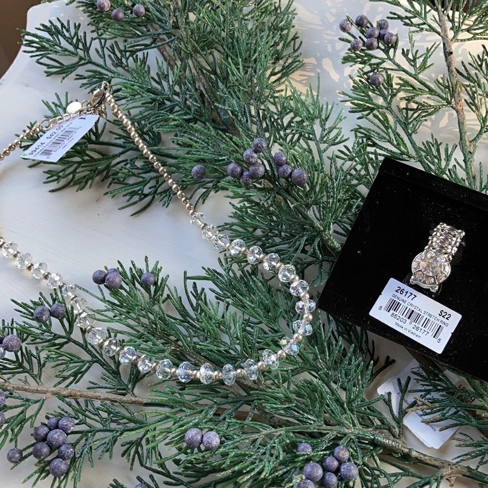 Cookie Lee Bundle Hostess Exclusive Crystal Necklace and Crystal Stretch Ring